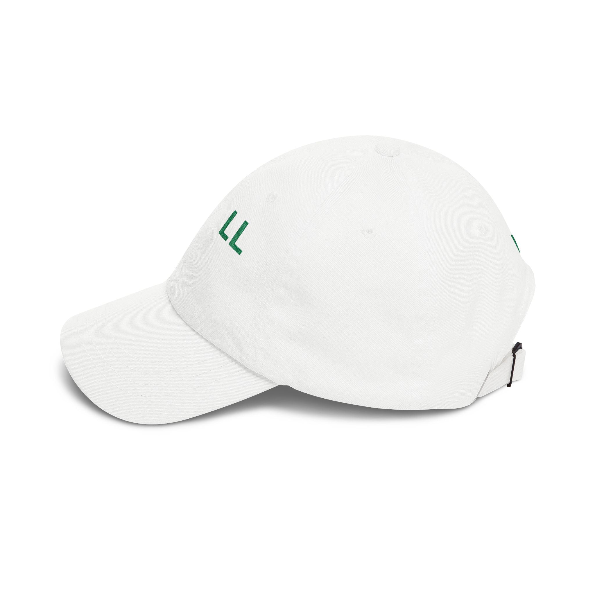 Embroidered 'LL' Classic Dad Cap — Minimal White Baseball Hat