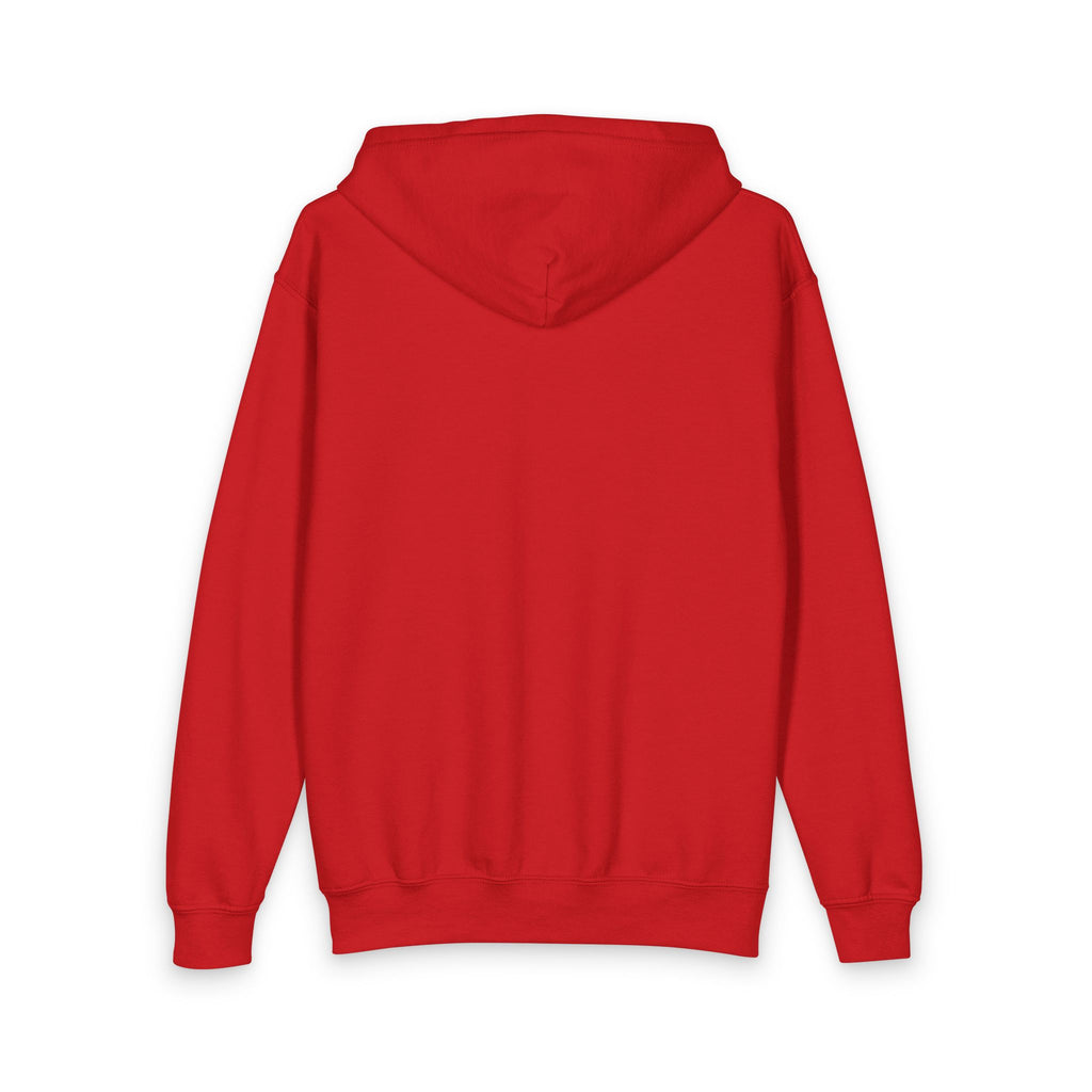 Youth Zip Hoodie with 'Leyva Mill' Left Chest Logo — Red Kids' School Spirit Zip-Up