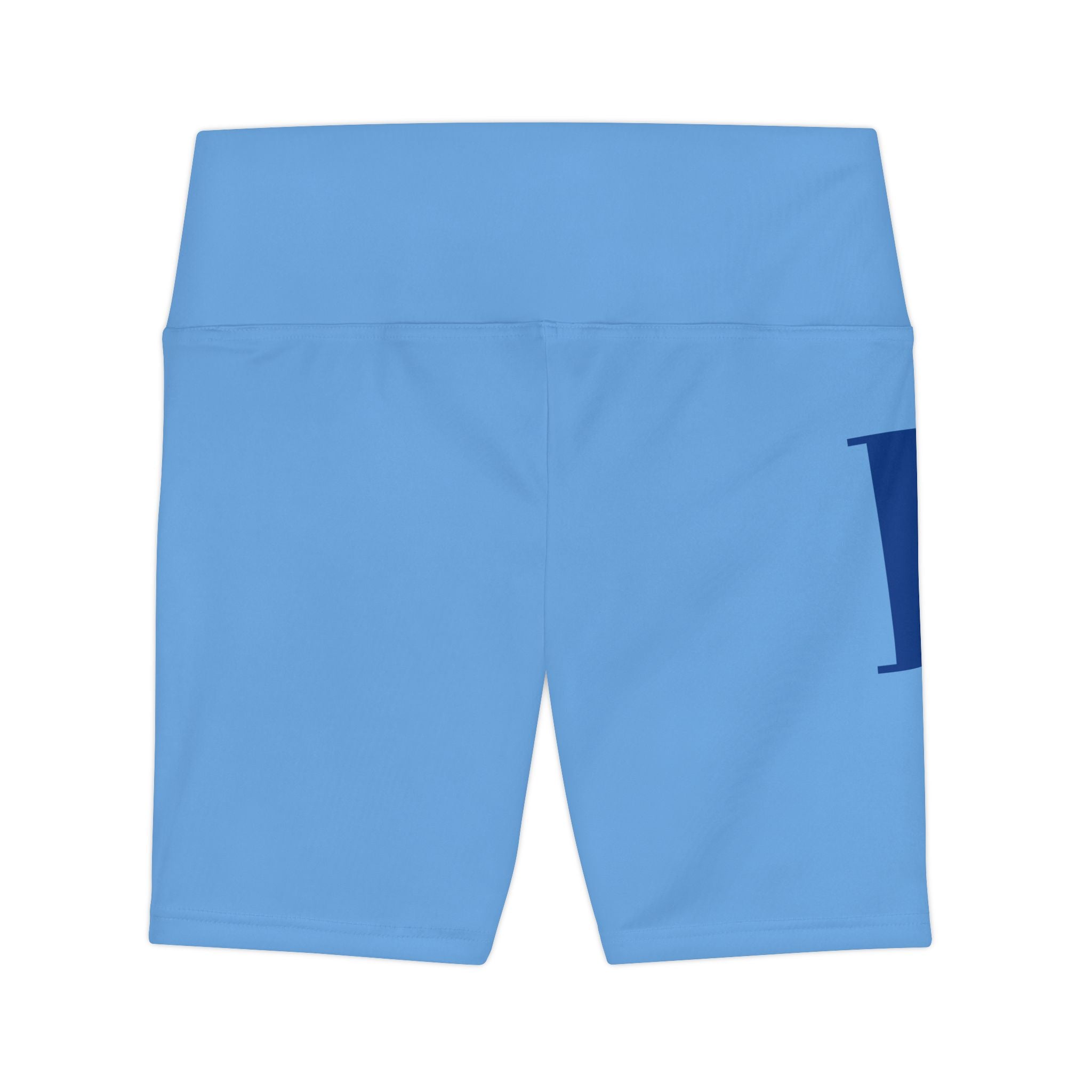 Workout Shorts — Blue Athletic High-Waist Biker Shorts with Bold Lettering
