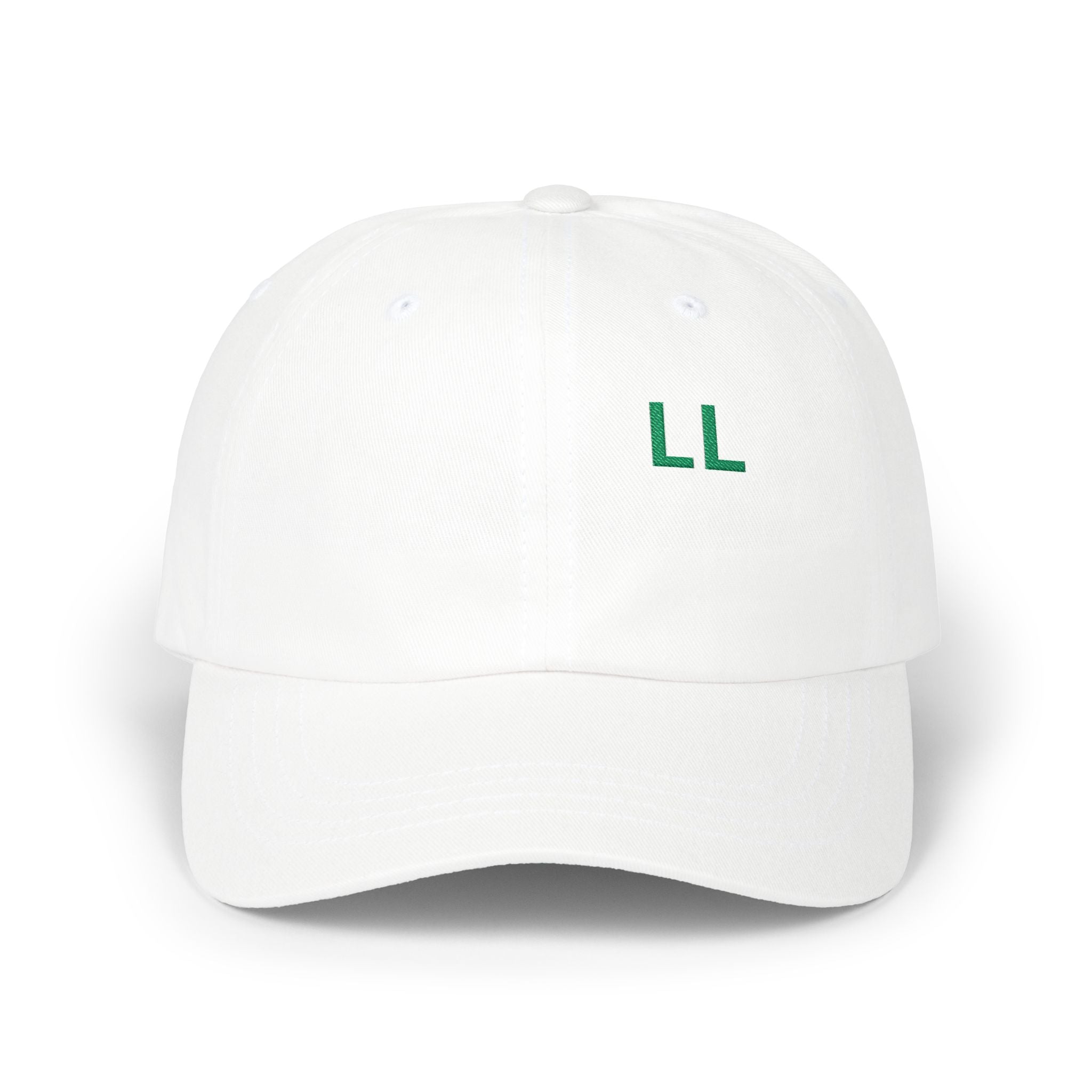 Embroidered 'LL' Classic Dad Cap — Minimal White Baseball Hat