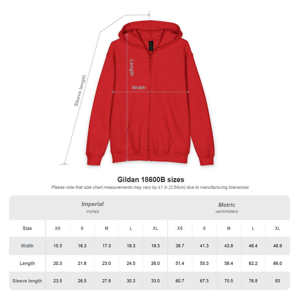 Youth Zip Hoodie with 'Leyva Mill' Left Chest Logo — Red Kids' School Spirit Zip-Up