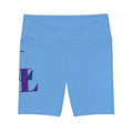 Workout Shorts — Blue Athletic High-Waist Biker Shorts with Bold Lettering